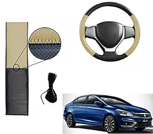 ATC Leatherite Steering Cover (Begie,Black) for Maruti Suzuki Ciaz Car