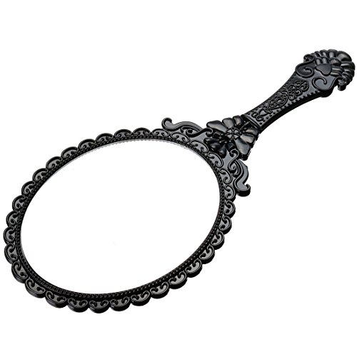 Mirror - SODIAL(R)Black Ladies Floral Repousse Vintage Mirror Oval Hand Held Makeup Beauty Dresser Gift L
