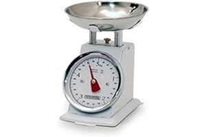 Euronovità Srl Bilancia Bianca da Cucina 5 kg Meccanica analogica con Stile Retro' in Metallo con Piatto in Acciaio