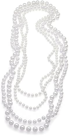 LONG FOUR PIECE MULTI STRAND WHITE FAUX PEARL ROPE STRING BEAD NECKLACE AN29649