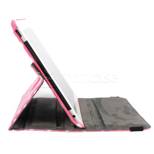 MadCase Apple iPad 4 (mit retina display) Stilisch Muster PU Leder Rotierend Smart Ständer Schutzhülle – kompatible mit iPad 2 und iPad 3 einschließlich Displayschutzfolie & Eingabestift – Gepunktet – Hellrosa - 3