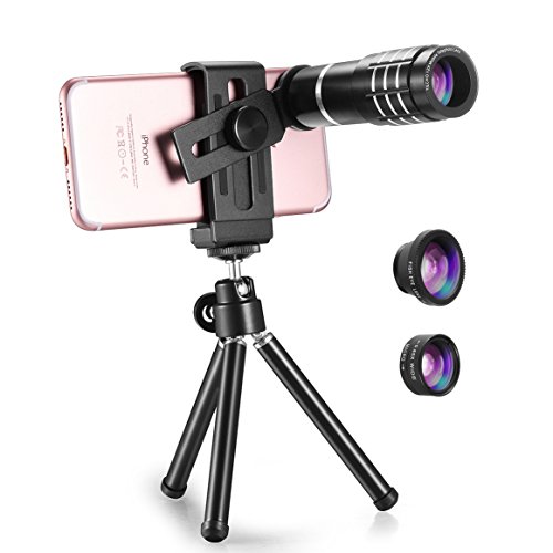 TECHO Professional 12X Zoom Teleobjektiv, Fisheye Objektiv, Weitwinkelobjektiv, Makroobjektiv fÃ¼r iPhone X 8 7 6s Plus SE, Samsung Galaxy S9 S8 S7 Edge Google und die meisten Smartphones