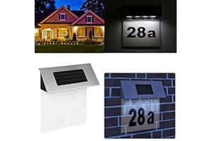 Konesky 4 LED Stainless Steel Solar Doorplate Number Light Lamp, Letters Sign Lighting Cool White (6000K) for House Door Numbers Sign