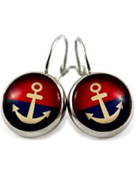 Katharina Fairytale Damen Mädchen Ohrringe Anker Rockabilly Motiv blau rot weiß Cabochon 12mm silber