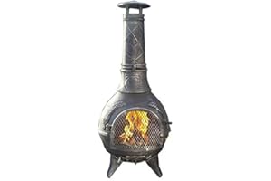 Castmaster stoves® - Calico Cast Iron Chiminea - WITH FREE BBQ GRILL - Antique Pewter Finish*