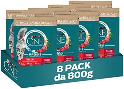PURINA ONE Bifensis Sterilcat Crocchette per Gatti Adulti Sterilizzati con Manzo e Frumento 8 Sacchi da 800g