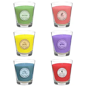 Palatial Lifestyles Wax Candles, Pack of 6, Rose, Lavender, Jasmine, Apple Cinammon, Lemongrass, Ocean Breeze