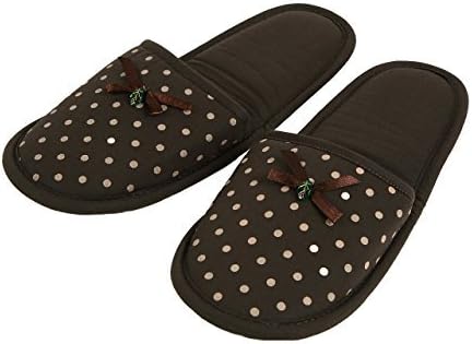 Eco Ride World Travel Business Trip Folding Polka - dot Brown Slippers Foldable Flats with Storage Bag for Women's [Japan Import] (M)