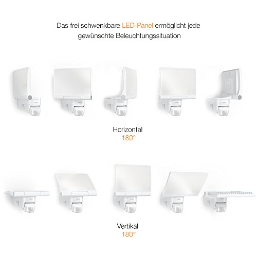 Steinel Sensor LED-Strahler XLED Home 2 weiß – modernes Flutlicht mit voll schwenkbarem LED-Panel, 14.8 W LED Fluter mit 140° Bewegungsmelder und max. 14 m Reichweite, Scheinwerfer mit 1184 lm Helligkeit und einer Lichtfarbe von 4000 K (neutral-weiß), edle Opal-Optik, 033088 [Energieklasse A++ to A] - 6