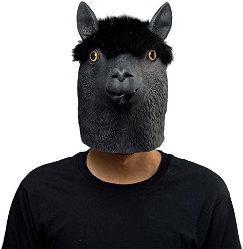 Majiaxu Halloween Animal Black Alpaca Latex Mask Adult Cosplay Props Party Mask