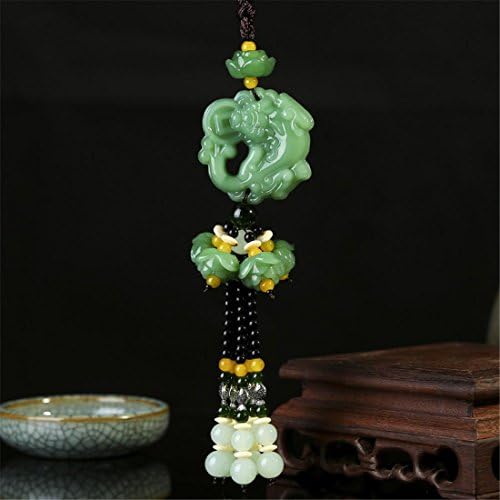 Car SUV Rearview Mirror Pendant Hanging Decoration For Vehicle Truck Home Office, Green Agate Ancient Beast Carving Carving Prayer Beads, Buddhism Blessing Peace , C