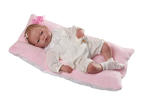 Munecas Guca 10024 Reborn Alma Baby Doll in Tuta Beige Lana Perlé con Speciale Capelli, 46 cm