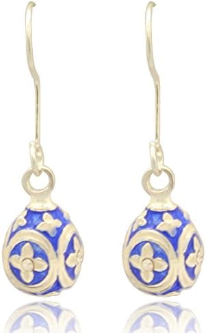 Elegant Women Jewellery Enamel Russian Faberge Egg Drop Earrings (Blue)