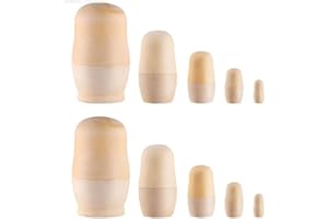 Prevessel 2 Sets Plain Nesting Dolls, Christmas Unpainted Wooden Nesting Dolls, DIY Kids Nesting Dolls Blank Stacking Nested Dolls for Christmas Parent Child Activities DIY Enthusiasts