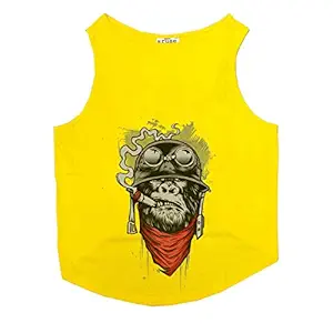 Ruse. Pet Cotton Ape of Duty Printed Yellow Sleeveles Ruse. Pet Tank T-Shirt/Tees for Dogs in/Large (Full Grown Desi/Stray, Doberman etc.)