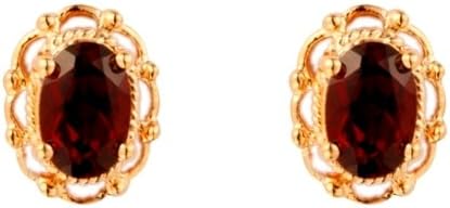 9ct Yellow Gold Real Garnet Oval Filigree Stud Earring