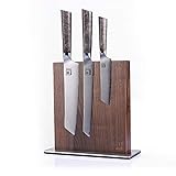 Der Block ist aus Nussbaumholz und ist auf einem blank gebürsteten Edelstahlsockel montiert. Jeder Block dieser Serie ist handgefertigt und somit ein edles Einzelstück.