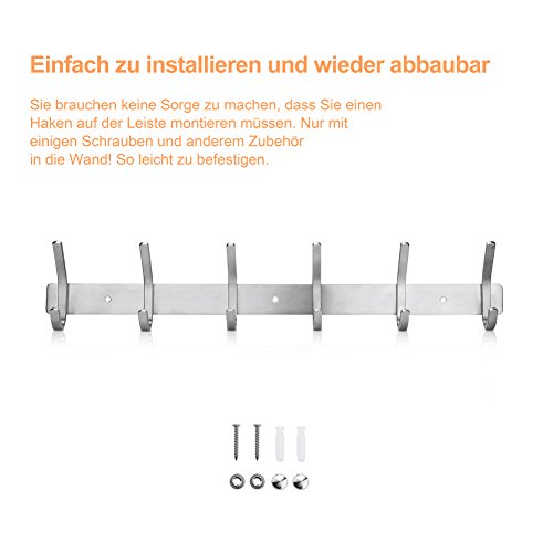 YISSVIC Hakenleiste Garderobe 6 Kleiderhaken Garderobenleiste Mehrzweckhaken aus Edelstahl Belastbarkeit bis ca. 30kg - 7