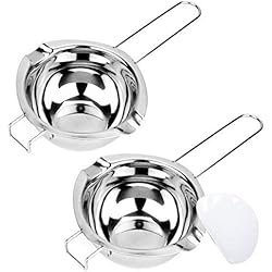 Lawei Lot de 2 Bol pour Bain Marie en Acier Inoxydable avec poignée Melting Pot de Chocolat Lait Beurre Bonbons Fromage - Bonus 1 Plastique Grattoir, 500 ml