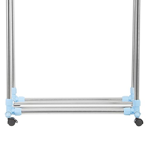 Rollbarer Kleiderständer Garderobenwagen Rollgarderobe Garderobe mit 2 Kleiderstangen höhenverstellbar - 4