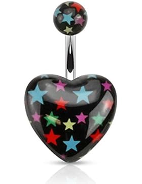beyoutifulthings Bauch-nabelpiercing 1,6mm 10mm Nabel-piercing Edelstahl Chirurgenstahl Bananabell Maße Herz 13,5mm...