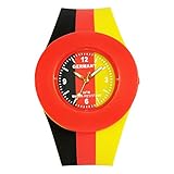 Ellemka aMaZe-324 - Deutschland-Uhr Quarz Zeit-Anzeige Analog Silikon Armbanduhr Weltmeisterschaft Sport-Event Fan WM 2018 Supporter Fanartikel Farben schwarz-rot-gold Damen Herren Fußball OVP