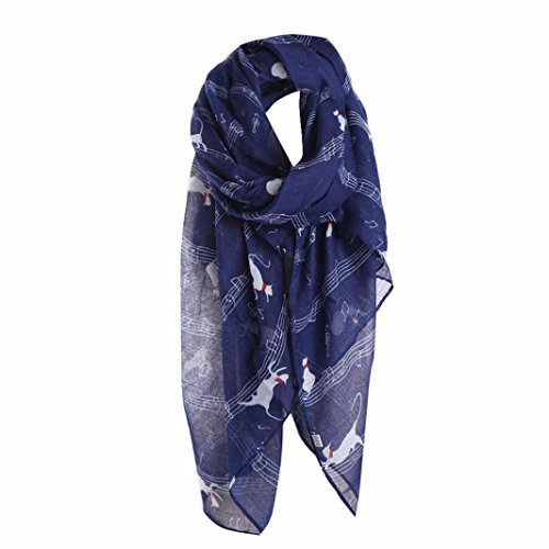 Preisvergleich Produktbild Damen Schal Xinan Musiknote Katze Druckmuster langer Schal warme Packung Schal (Marine)