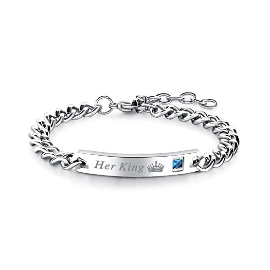 Pulseras para parejas King Queen para mujer y hombre, de acero inoxidable, con grabado, His Queen y Her King, oro rosa… - Imagen 3