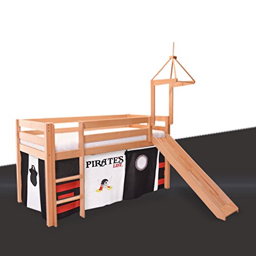 Ensemble de rideaux en tissu pour jouer Lit, motif : Pirates, couleur : noir/blanc