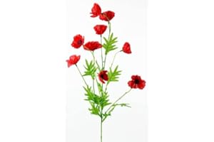 NEOFLEUR 80cm Wild Red Poppy Flower Stem with 9 Heads. Tall Artificial Meadow flower. Poppy, Poppies. (1)