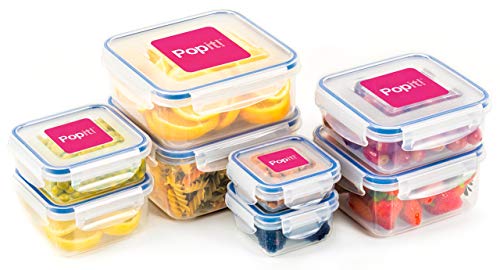 Popit! Food Storage Containers With Lids: The Bpa Free Plastic Food Containers With Locking Lids For Meal Prep & Airtight Food Storage - Freezer, Microwave & Dishwasher Safe, Set Of 8 Little Big Box Clear