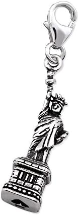 925 Sterling Silver 3D Oxidised Statue of Liberty Clip-on Charm/Pendant with E-Coat and Gift Box