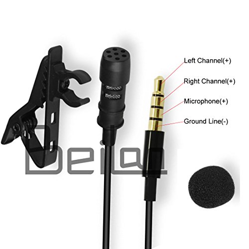 BeiLan Lavalier Risvolto Clip-on Microfono a condensatore omnidirezionale Mini microfono professionale con cavo da 2 m per tutti gli smartphone Android o iOS e Computer Recording
