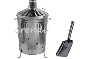 EASYSHOPPING Small Medium Large 15L 60L 90L Litre Metal Galvanised Garden Incinerator Fire Bin Burning Leaves Paper Wood Rubbish Dustbin Shovel and Poker Made in U. K. (90L INC with Shovel)