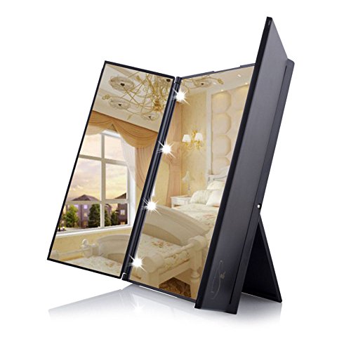 DISINO Tri-Fold LED Lighted Cosmetic Illuminated Mirror Compact Pocket Travel Makeup Mirrors with 8 LED Lights