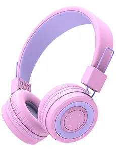 iClever BTH02 Headphones for Girls, Kids Wireless Bluetooth Headphones with MIC, 22H Playtime, Bluetooth 5.0 & Stereo Sound, Foldable, Adjustable Headband, Childrens Headphones for iPad Tablet Home School, Pink