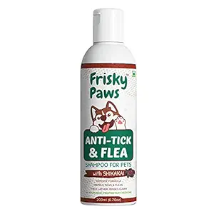 Frisky Paws Anti-Tick & Flea Control Natural Dog Shampoo for Pets | Protects Against Ticks, Fleas & Lice | Natural Moisturizing Shampoo to Maintain Overall Skin Health - 200ml (6.76 oz)