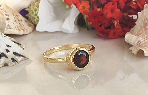 Mozambique Garnet Ring - Genuine Gemstone Band - Gold Ring - Bezel Ring - Stackable Ring - January Birthstone - Red Ring