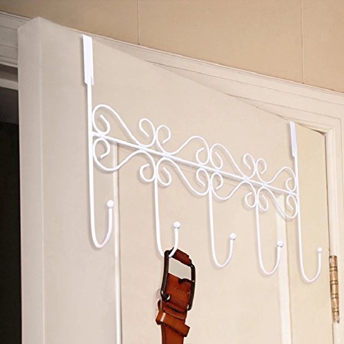 Viemode Über Der Tür Eisen 5 Haken Türhängeleiste für Tasche,Kleidung, Mäntel, Hüte, Roben, Handtücher (Weiß) - 3