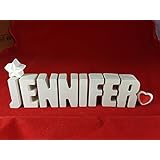 Beton, Steinguss Buchstaben 3 D Deko Namen JENNIFER mit Stern und Herzklammer als Geschenk verpackt! Ein ausgefallenes Geschenk zur Geburt, Taufe, Geburtstag oder auch zu anderen Anlässen.