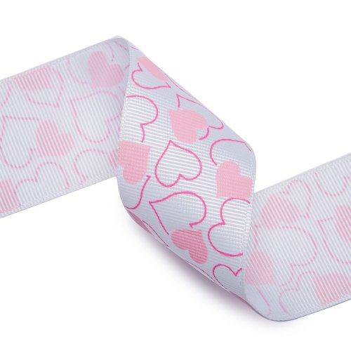 NEOTRIMS Grosgrain Ribbon with Big Hearts Design, French Ruban, Nastro, Width Size of 38mm, For Apparel, Sewing Or Crafts. (White - 38Mm)