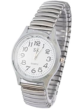 Souarts Damen Silber Farbe Federkraft Quartzuhr Analog Armreif Uhr mit Batterie 21cm