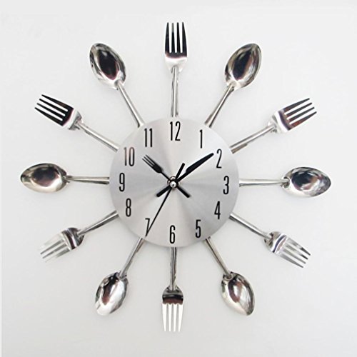 Preisvergleich Produktbild Wanduhr küche Silber Besteck Utensil Löffel Gabel Uhr Funk-Wanduhr LuckyGirls