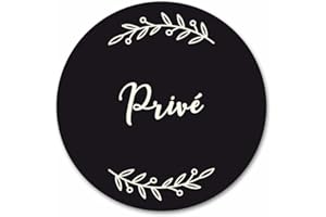 SIGNALÉTIQUE.BIZ FRANCE Plaque de Porte Privé Autocollante PVC Gravé Noir Blanc Ronde. Décoration de Porte personnalisée,