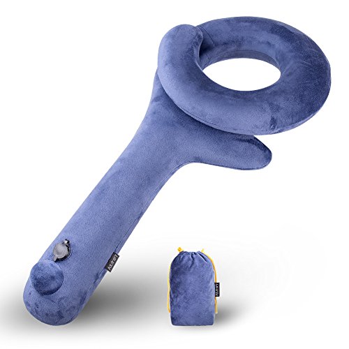 Preisvergleich Produktbild KUMFI Reisekissen tragbar flexibel aufblasbar schlafenkissen, Kinn & Hals schützenKissen für Flugzeug, wagen, Bus, Reisen, Büro, (Q Shape lila