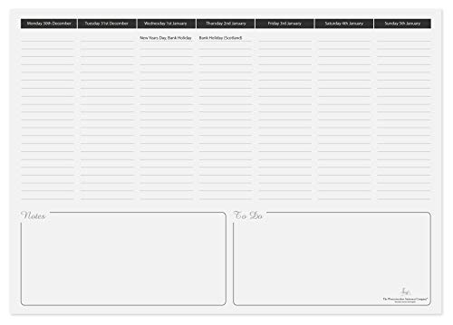 2018 A3 días de la semana Desk Pad, Semana para ver, vertical