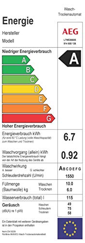 AEG L7WE86605 Waschtrockner / DualSense - schonende Pflege / 10 kg Waschen / 6 kg Trocknen / Energiesparend / Mengenautomatik / Nachlegefunktion / ProSteam - Auffrischfunktion / Kindersicherung – Bild 3