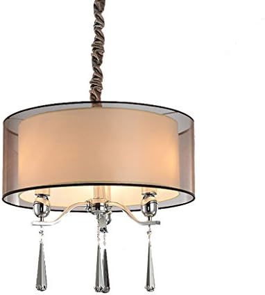 MEGSYL Fashion Wrought Iron Chandeliers, Three Light Simple Crystal Chandeliers, Classical Restaurant Lighting Chandeliers Fixture, Round Double Cloth Shade lamp Chandeliers