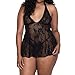 Produktbild Sexy Dessous Ronamick Große Größe Fette Frau Large size Fat woman Transparent Net Garn Spaß Spitze Spitze Nachthemd + Tanga Reizwäsche Unterwäsche Jumpsuit Negligee (XXXL, Schwarz)