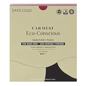 Carmesi Eco-Conscious Sanitary Pads - 10 Pads (Large) - Rash-Free Periods - Eco-Friendly Plant Composition - Paper Packaging with No Plastic - No Fragrance, No Chlorine, All Regular (Pack of 1)